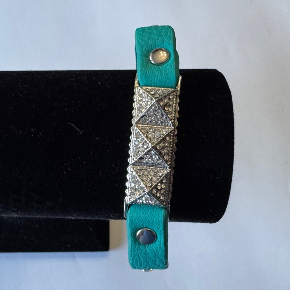 Teal Leather Bracelet with Silver Accents